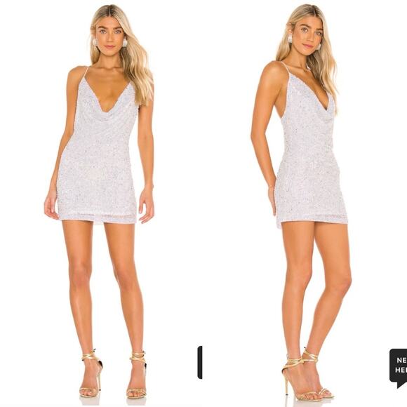 RETROFETE Mich Dress in Silver & White Mini Cocktail Sequin Beaded Size XL NEW - Picture 3 of 11